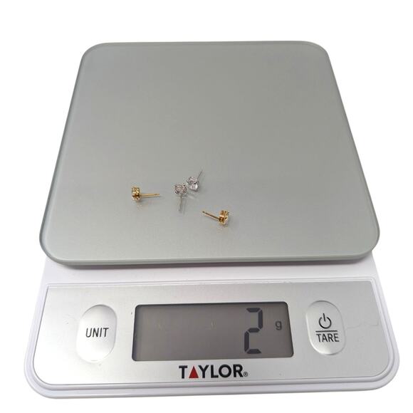 14K Gold CZ Stud Earrings Set (2 Pairs) | Round Solitaire | 2g | Made in Mexico - Picture 3 of 5